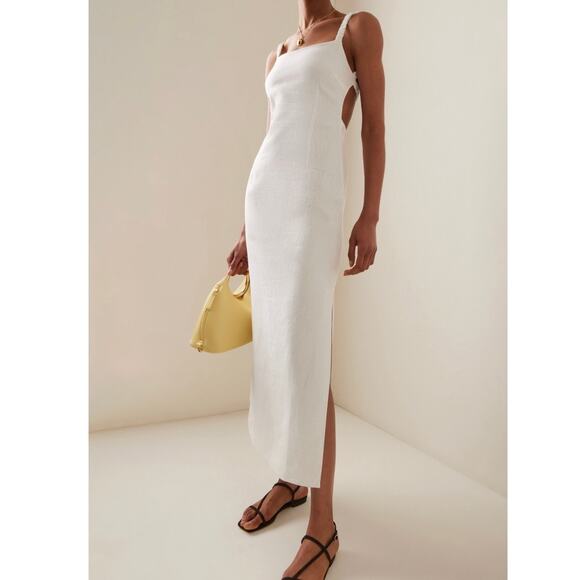white linen long sleeve maxi dress Milio Milano Spaghetti Adjustable Strap Maxi Dress - White
